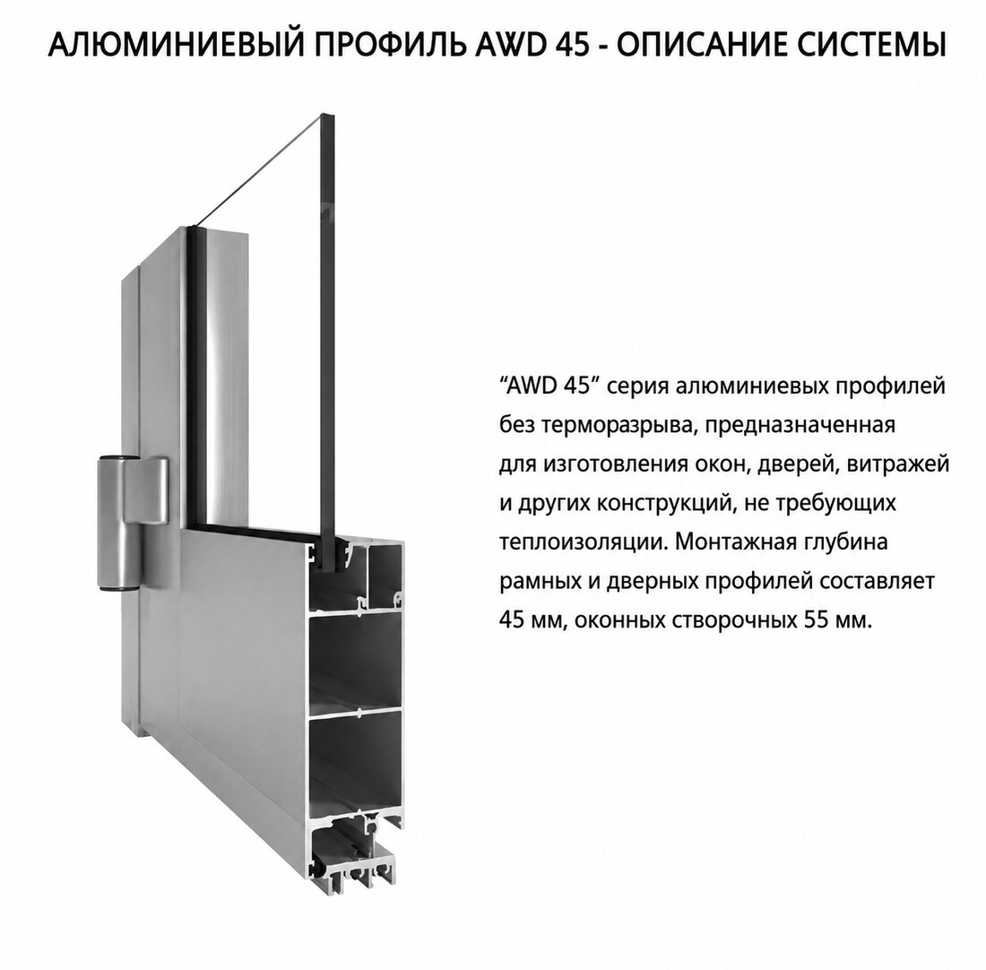 Разрез алюминиевого профиля AWD 45
