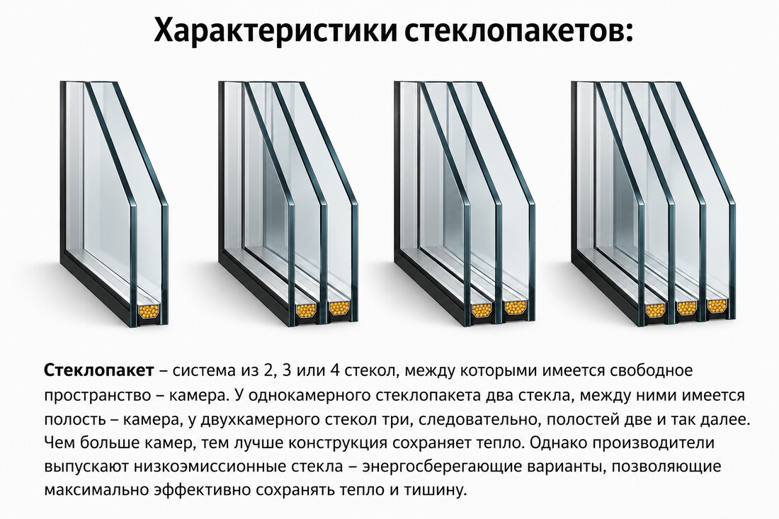 Виды стеклопакетов в разрезе